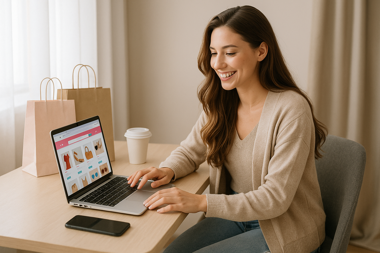A BUEATYFULL GIRL DOING ONLINE SHOPING